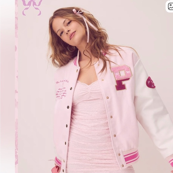 🎀🌸🩷🎀 VS LOVE SHACK FANCY VARSITY JACKET🎀🌸🩷🎀 - Picture 4 of 6